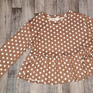 Joe Fresh Brown Polka Dot Long Sleeve Peplum Top